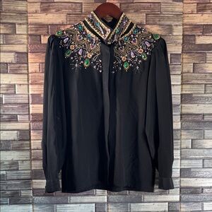 Vintage Cedars 6 Embellished Black Women's Top